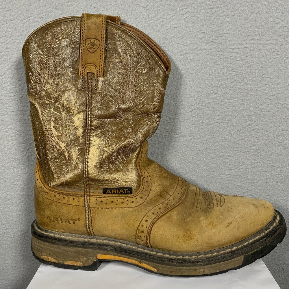 Ariat WorkHog Work Boots Mens 9D Tan Leather Square Toe EH Rated 10001188